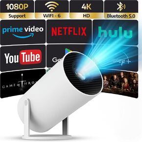 جهاز عرض تمت ترقيته مع WiFi 6 و Bluetooth Mini Portable Smart Video Theatre 4K HD 1080p في الهواء الطلق فيلم شاشة Home Android Monitor Games 180 ° Rotatable متوافقة مع الكمبيوتر اللوحي المحمول