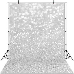 Avezano Bokeh Photography Backdrop (Not Glitter) Spots Shinning Sparkle Bokeh Halos Background for Newborn Baby Portrait Photoshoot Photo Studio Photobooth Print Backdrops (5x7ft, Silver)