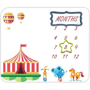 Circus Top Tent Baby Monthly Milestone Blanket, 48x40in Animal Show Hot Air Balloon Soft Flannel for Newborn Shower, New Mom Gift Baby Growth Chart Photography Blanket