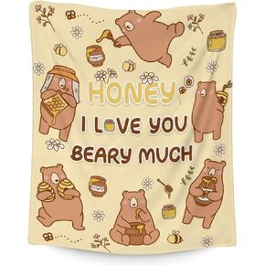 Bear Blanket for Bear Lovers - 40x50 Inches Crib Size - Soft Fuzzy Cozy Blanket Gift - Light Yellow Cute Throw Blanket for Couch, Chair, Office