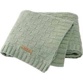 LAWKUL Cable Knit Baby Blanket Green Crochet Safe Neutral Receiving Blankets for Newborn Gender Boy and Girl Size 40x30 Inches