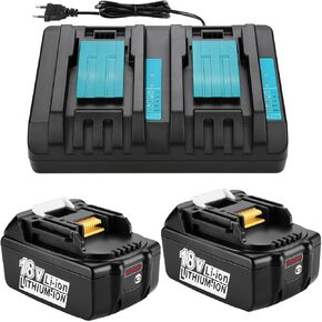 2-Pack 18V 6.0Ah Battery and Charger Combo Replacement for Makita BL1860 BL1850 BL1840 BL1830B Batteries and DC18RD Rapid Charger