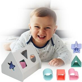 Silicone Shape Sorting Cube, Silicone Shape Sorting Box, Classic 5 Colors and Shapes Matching Game, Educational Learning Toy for Toddlers (Silver)