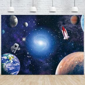 7X5FT Outer Space Themed Party Decor Photography Backdrop Astronaut Birthday Decorations Earth Planet Galaxy Rocket Decorations Children Boys Happy Birthday Party Cake Table Decoration