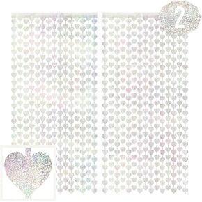 xo, Fetti Party Decorations Iridescent Heart Foil Curtain - Set of 2 | Iridescent Bachelorette Party Supplies, Cute Birthday Queen Photo Booth, Bach Decor, Bridal Shower Backdrop
