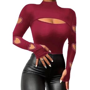 VKEGNIO Rhinestone Heart V Neck Shirts Womens Funny Heart Printed Pattern Pullover Casual Loose Long Sleeve Tunic Shirt Tops in Kuwait