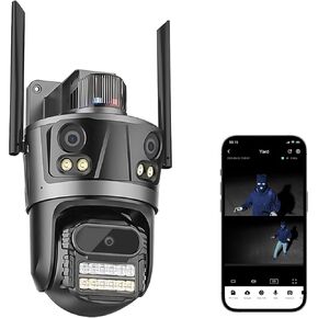 Security Camera Outdoor 2.4G WiFi PTZ Outdoor Camera Dual Lens Home Security Cameras Linkage 360°View 6MP Plug-in Cable Two-Way Talk,AI Detection,Full-Color Night Vision,Auto Tracking,24/7 Recording