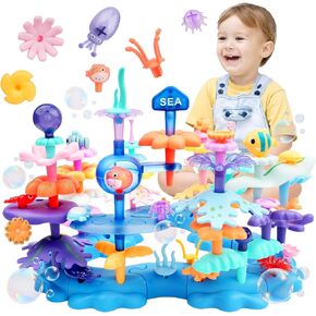 INKLAB Birthday Gifts for 3 4 5 6 7 Years Old Toddlers Girls Boys - 76PCS Marine Life Building Stacking Toys with Carry Box | STEM Preschool Educational Pretend Play | Learning Toys for Kids Age 3+