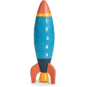 Mentari Toys - Stacking and Counting Rocket - 10pcs Space-Themed Ring Stacker Toddler Toy - Wooden Stacking Rings - Boost Fine Motor Skills and Early Counting Skills - Toddler Educational Toy - Age 3+