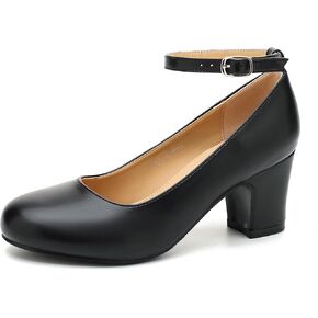 Women's Ankle Strap Closed Round Toe Pumps Low Chunky Block Heels Comfort Wedding Party Dress Evening Shoes