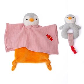 Organic Cotton Stuffed Animal Rattle Baby Toys, Plush Christmas Stocking Cuddle Cloth and Hand Grip Christmas Tree Ring Rattles Plush Toy Set for Newborns Infant Boys Girls, 2 PCS