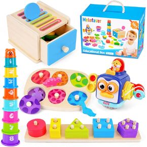 Montessori Toys for 1 2 Year Old, Educational Learning Toys Set Toddler Toys with Stacking Cups, Sensory Busy Cube, Dinosaur Puzzles, Montessori Coin Box, Stacking Toys, Gifts for Boys Girls