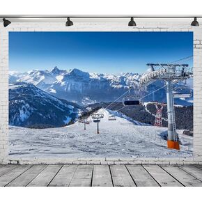 BELECO 7x5ft Fabric Ski Resort Backdrop Snowy Winter Alps Mountain Background for Photography Holiday Travel Ski Sport Backdrop Birthday Party Decor Kids Adults Portrait Photoshoot Studio Booth Props