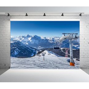 BELECO 7x5ft Fabric Ski Resort Backdrop Snowy Winter Alps Mountain Background for Photography Holiday Travel Ski Sport Backdrop Birthday Party Decor Kids Adults Portrait Photoshoot Studio Booth Props