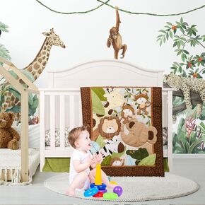 Brandream Fun Forest Lion Feel Crib Bedding مجموعات للبنين | 3 قطعة مجموعة حضانة الغابة