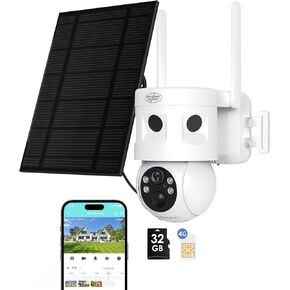 4G LTE Cellular Security Camera ، 2K /360 ° كاميرا التيار المباشر وتسجيل 24/7 ، مع الكشف عن حركة PIR 180 درجة و 7.5W لوحة شمسية عن طريق التحكم في التطبيق ، CULLDES 32G SD & SIM.