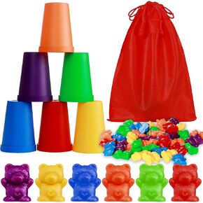 Jeffbaubl 67Pcs Counting Rainbow Bears with Matching Sorting Cups,Educational Sorting Toy for Toddler,Montessori Counting Toy Bears for Kid,Number Color Recognition Learning Toys for Boys Girls