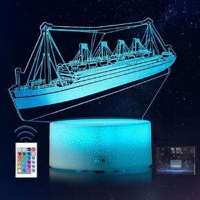 Cool Night Light 3D Night Light Creative Lamp with 16 Colors Changing Ship Model Gifts Room Decor for Boys Girls Birthday Christmas