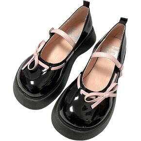 Harajuku Y2K Goth Kawaii Lolita Round Toe Chunky Heels Pink Bows Lace Up Decor Mary Jane Platform Shoes
