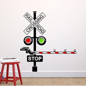 Decalzone Railroad Train Crossing Lights Wall Decal - Children Kids Nursery Wall Decals - Train Railroad Wall Decor Vinyl Wall Art Decal Sticker (20W*22H inch)