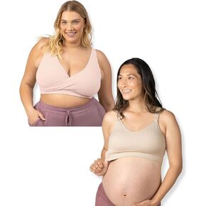 Kindred Bravely 2-Pack Sublime Adjustable Crossover & Mia Lounge Maternity & Nursing Bra Bundle (Soft Pink/Stone, X-Large-Busty)