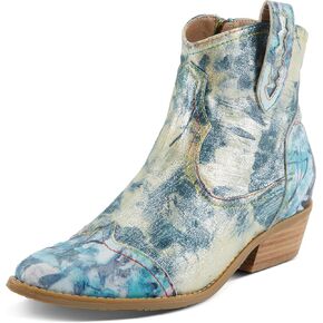 Spring Step L'Artiste Women's FLIRTINI Western Summer Boots - Metallic Leather, Pull Tabs, Low Stacked Heel