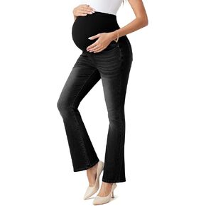 BISUAL Maternity Jeans Over The Belly Slim Stretch Flare Maternity Pants Casual Belly Bell Bottoms Maternity Work Pants