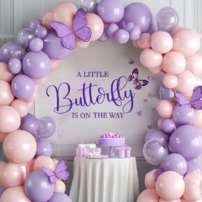 A Little Butterfly is on The Way Sign for Backdrop, Large Adhesive Sign Decal Letters Sticker Wall Decor Balloons Arch Backdrop for Baby Shower Party Supplies Decorations