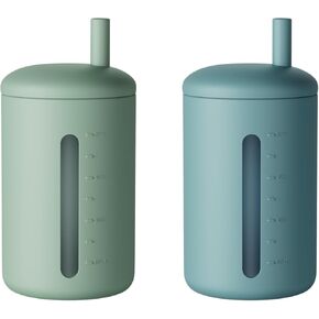 Silicone Straw Cup, 200ml Trainer Cup Toddler Training Straw Cup for Boys and Girls, Unbreakable, 100% Food Grade Silicone (Natural/Cambridge Blue)