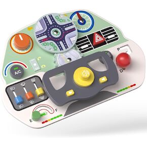 Montessori Busy Board for Toddlers, Wooden Car Steering Wheel Sensory Toy for Fine Motor Skills & Brain Development, Ideal Gift for 1 2 3 4+ Year Old