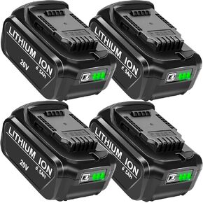 20V 6.5Ah Battery Replacement for Dewalt 20V MAX Battery Li-Ion Battery Compatible with Dewalt 20V Battery DCB206 DCB204 DCB200 Compatible with Dewalt Battery 20V XR Cordless Power Tool, 4 Pack