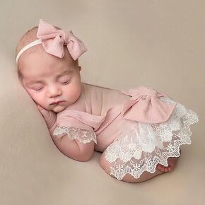 Newborn Photo Props Outfits Girl Newborn Photography Props Newborn Girl Romper Headress Infant Princess Costume (Pink)