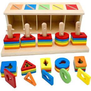 Montessori Toys for 3-6 Year Old Boys and Girls, Color Recognition Stacker, Shape Sorter, Wooden Sensory Toy, Educational Toddler Puzzle, Birthday Gifts for Boys and Girls