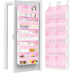 Pink Over the Door Organizer 5 Tiers, Extra Large Behind Door Storage of 10 Compartments,50 lbs Weight Capacity Over the Door Storage, Door Hanging Organizer for Closet, Diaper Organizer, Toy Storage