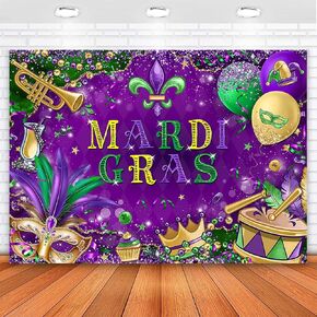 Avezano 8x6 قدم Mardi Gras خلفية Mardi Gras كرنفال ديكورات الحزب الأرجواني الذهب قناع تنكري طرفي الطرف لافتة الخلفية in Kuwait