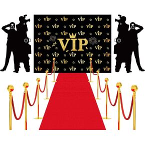 4 Pcs VIP Photography Backdrop Red Carpet Runner for VIP Theme Party Decorations Movie Theme Banner Paparazzi Props Red Carpet Accessory for Home Film Party Supplies Favors