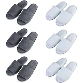 6 Pairs Spa Slippers for Women Men, Disposable Guest Slippers Washable Foldable Slippers Coral Fleece Slipper Bath Slippers Wedding Slippers