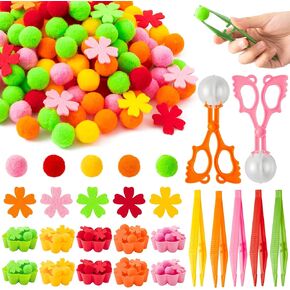 EZdhuawuse Spring Flowers Sensory Bin Fillers - 268Pcs Spring Flowers Fine Motor Toys Color Counting Sorting Set for Kids, Felt Colorful Decor Pom Poms Cup Clip for Preschool Education Training