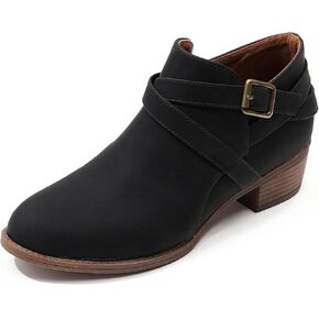 SelRoys Ankle Boots for Women Strap Chunky Stacked Low Heel Classic Pointed Toe Comfortable Side Zipper Booties US6-10.5