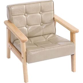 Sofa Chair:Solid Wood Arm & PU Leather Fabric Seating Chair Photography Prop Bench Photoshoot Photo Posing Props for Camel Armchair