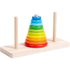 Practical Life/Sensorial/Math Wooden Building Towers of Hanoi (10 Rings) Rainbow Stacking Tower Blocks STEM Logical Game Travel Toy Family Game Column Blocks Kids 3+ Years Gift