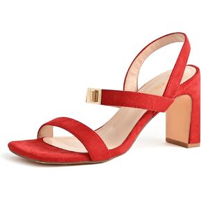 3IN Chunky Heels For Women Block Square Open Toe Heeled Sandals Metallic Buckle Pumps with Backless Strap