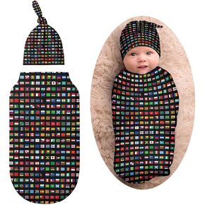 The Flags of The World Newborn Baby Swaddle Blanket with Beanie Hat Baby Receiving Blanket Soft Baby Sleep Sack Baby Wraps Blankets Gifts for Boys Girls Infant