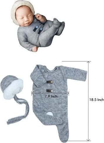 Newborn Photography Outfits Crochet Romper Hat Baby Photo Outfit Knit Costume Props Boy Girl (Gray) in Saudi Arabia