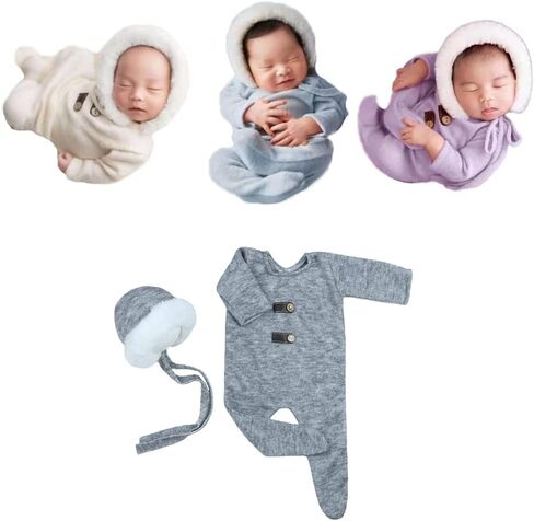 Newborn Photography Outfits Crochet Romper Hat Baby Photo Outfit Knit Costume Props Boy Girl (Gray) in Saudi Arabia