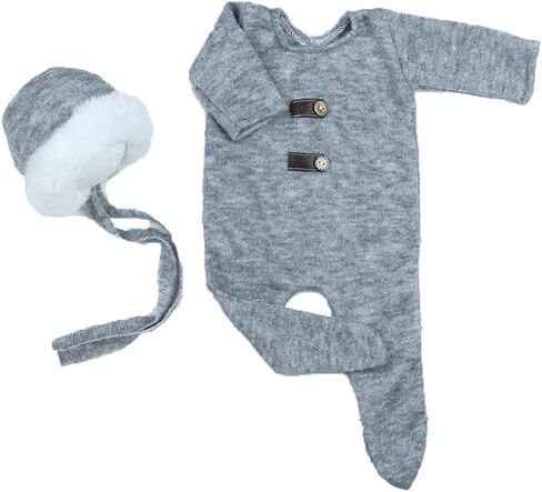 Newborn Photography Outfits Crochet Romper Hat Baby Photo Outfit Knit Costume Props Boy Girl (Gray) in Saudi Arabia