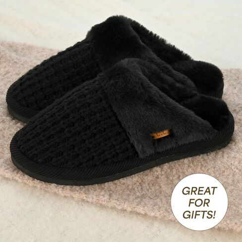 C.C Pattern Knitted Slip-On Slippers With Faux Fur Lining Indoor-Outdoor House For Women in Saudi Arabia