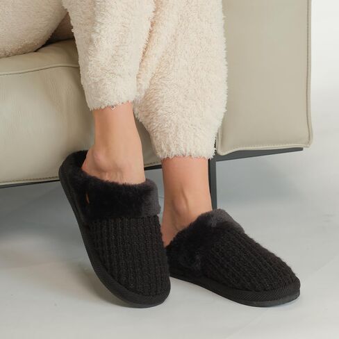 C.C Pattern Knitted Slip-On Slippers With Faux Fur Lining Indoor-Outdoor House For Women in Saudi Arabia