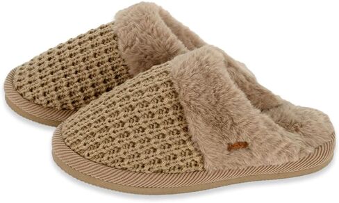C.C Pattern Knitted Slip-On Slippers With Faux Fur Lining Indoor-Outdoor House For Women in Saudi Arabia