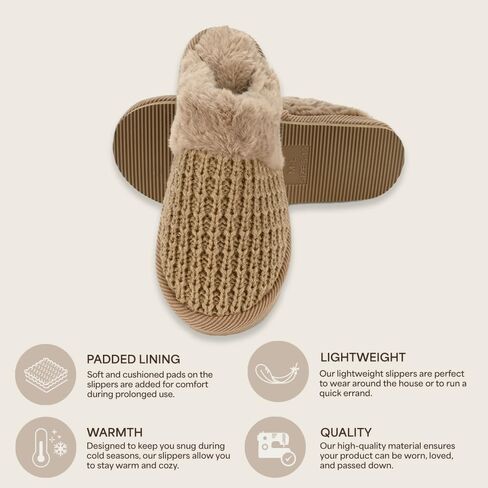 C.C Pattern Knitted Slip-On Slippers With Faux Fur Lining Indoor-Outdoor House For Women in Saudi Arabia
